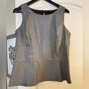 Talbots Gray Sleeveless Top with Black Polka Dots